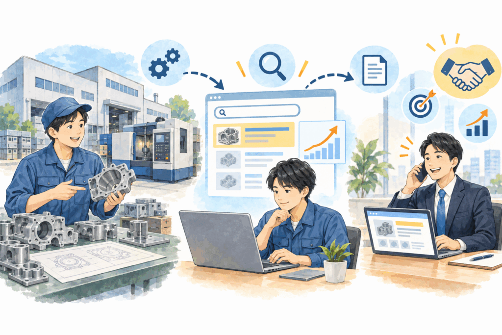 製造業のSEO対策のイメージ(技術キーワードの検索から商談につなげる)
